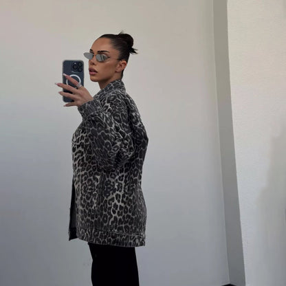 Leopardenmuster Denimjacke