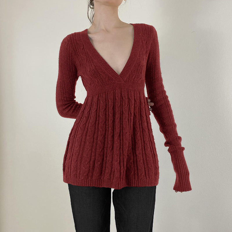 MERYL™ – Eleganter Langarmpullover mit V-Ausschnitt und taillierter A-Linien-Passform