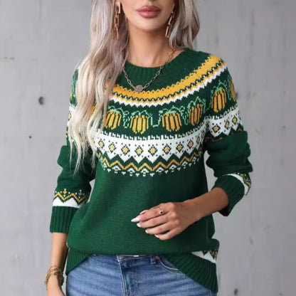 IYONNA™ – Vintage-Pullover mit Rundhalsausschnitt im Kürbis-Design