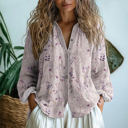 Valeria | Vintage-Bluse mit Blattdruck