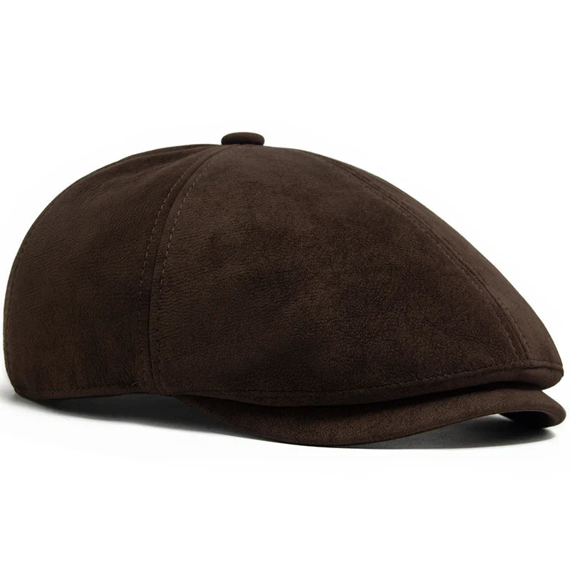 Camden PU-Leder Newsboy Cap – Vintage-Style Flat Cap mit Visier, lässiges Retro-Design für Frühling und Herbst