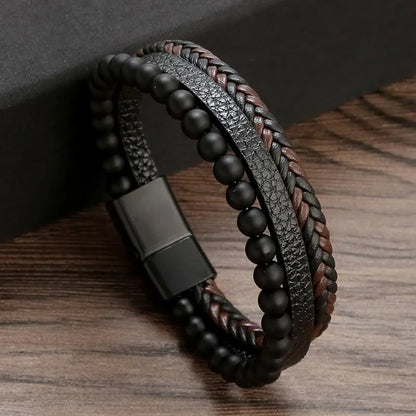 Gramado Klassisches Leder Geflochtenes Armband - Mehrlagiges Modeaccessoire für Männer