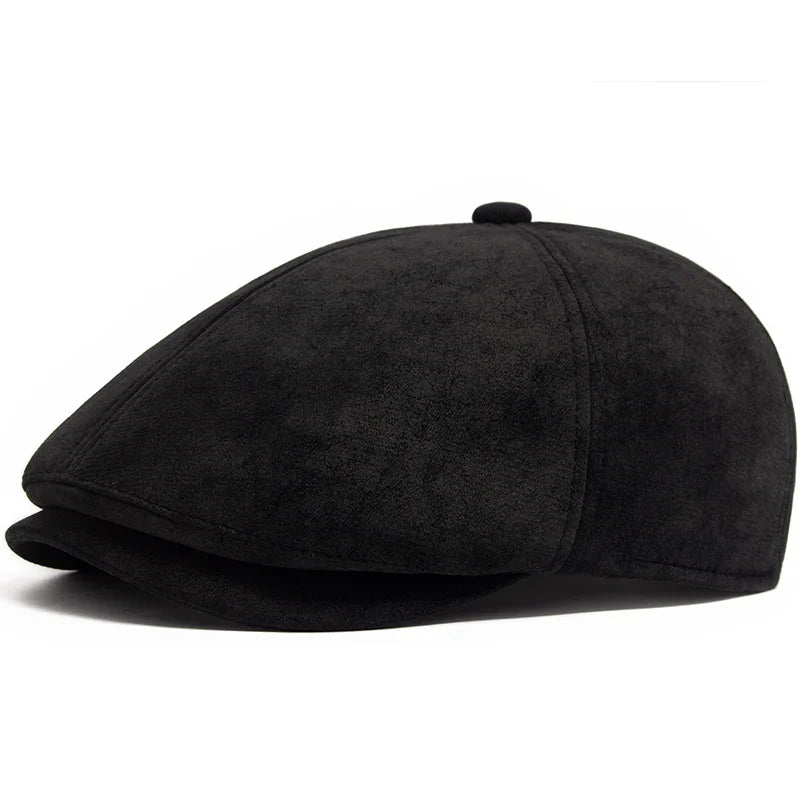 Camden PU-Leder Newsboy Cap – Vintage-Style Flat Cap mit Visier, lässiges Retro-Design für Frühling und Herbst
