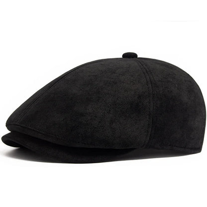 Camden PU-Leder Newsboy Cap – Vintage-Style Flat Cap mit Visier, lässiges Retro-Design für Frühling und Herbst