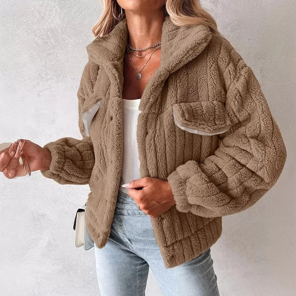 Gerippte Kunstpelz Truckerjacke