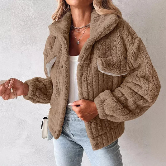 Gerippte Kunstpelz Truckerjacke