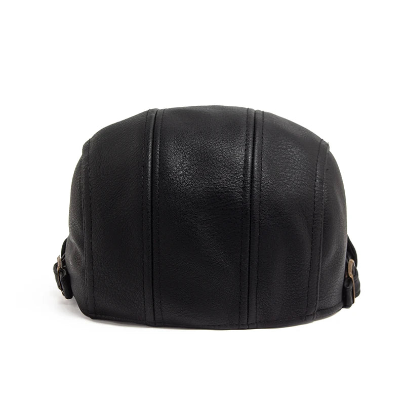 Kensington PU-Leder-Beret – Vintage England-Stil Flachkappe mit Schirm, dickes und warmes Design für Herbst und Winter