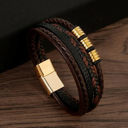 Gramado Klassisches Leder Geflochtenes Armband - Mehrlagiges Modeaccessoire für Männer