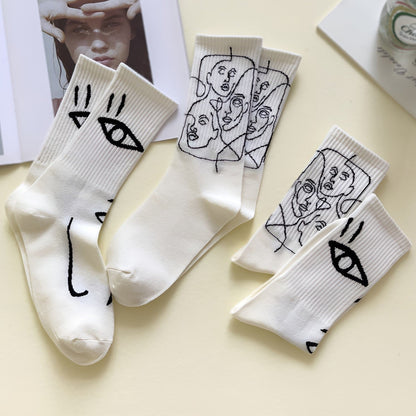 Starrende Gesichter - Abstrakte Linienkunst Socken