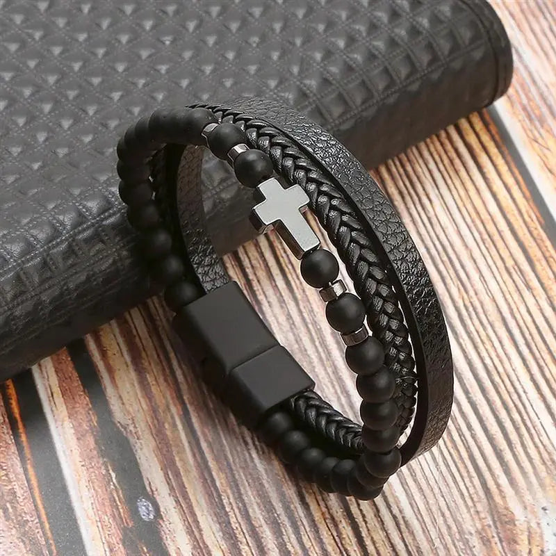 Gramado Klassisches Leder Geflochtenes Armband - Mehrlagiges Modeaccessoire für Männer