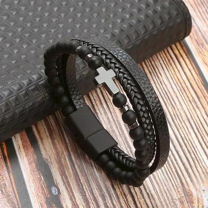Gramado Klassisches Leder Geflochtenes Armband - Mehrlagiges Modeaccessoire für Männer