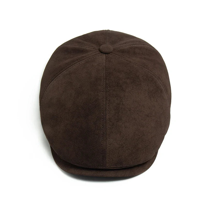 Camden PU-Leder Newsboy Cap – Vintage-Style Flat Cap mit Visier, lässiges Retro-Design für Frühling und Herbst