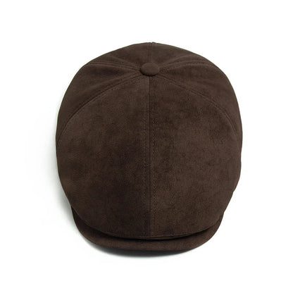 Camden PU-Leder Newsboy Cap – Vintage-Style Flat Cap mit Visier, lässiges Retro-Design für Frühling und Herbst