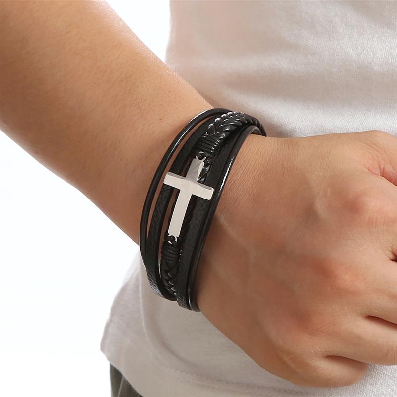 Faith SteelLink Lederarmband mit magnetischem Charm für Herren