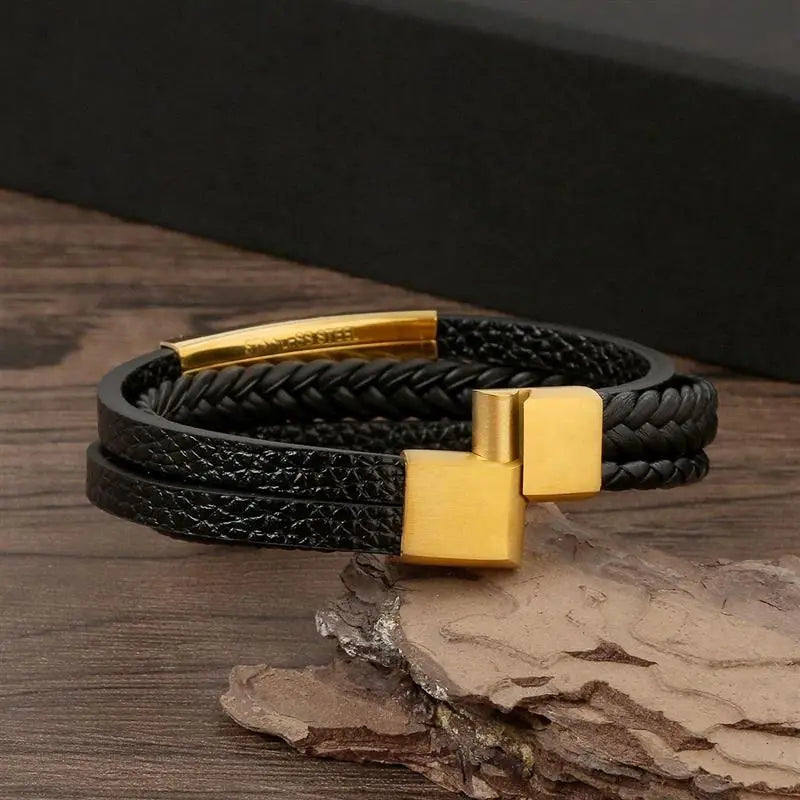 Gramado Klassisches Leder Geflochtenes Armband - Mehrlagiges Modeaccessoire für Männer