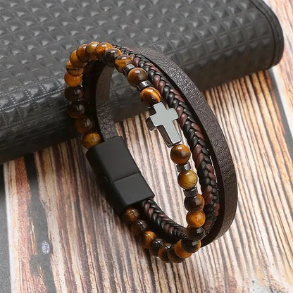 Gramado Klassisches Leder Geflochtenes Armband - Mehrlagiges Modeaccessoire für Männer