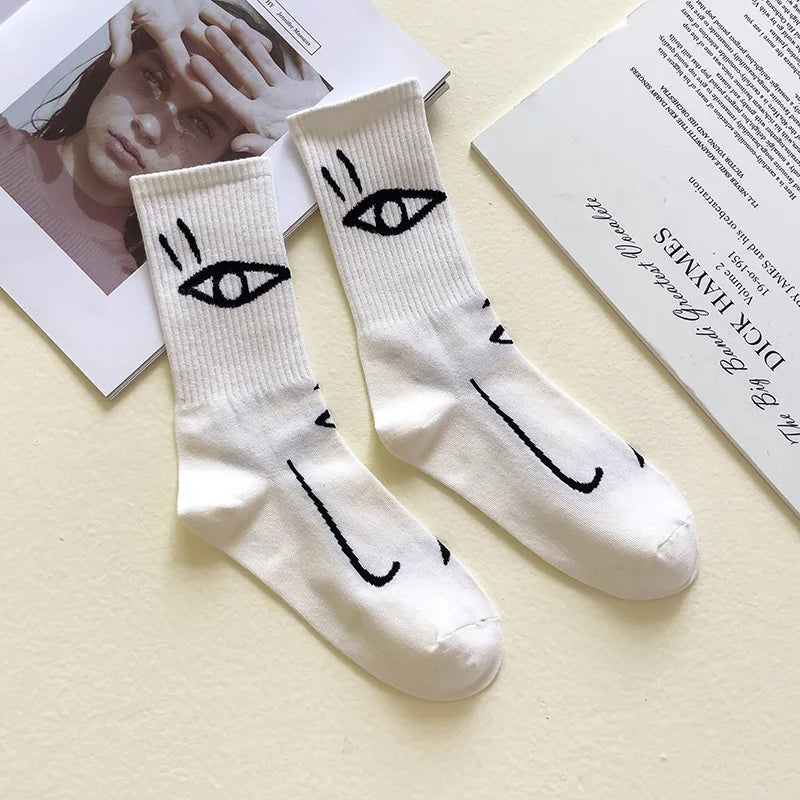 Starrende Gesichter - Abstrakte Linienkunst Socken