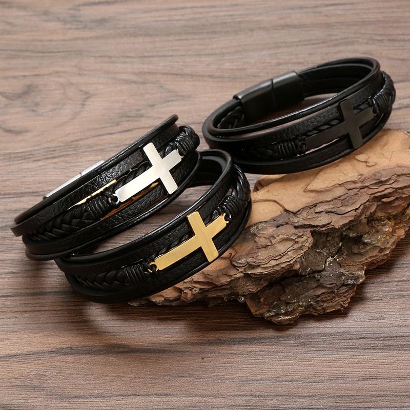 Faith SteelLink Lederarmband mit magnetischem Charm für Herren