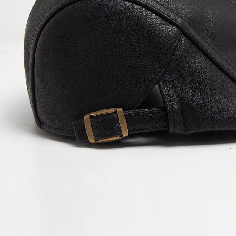 Kensington PU-Leder-Beret – Vintage England-Stil Flachkappe mit Schirm, dickes und warmes Design für Herbst und Winter