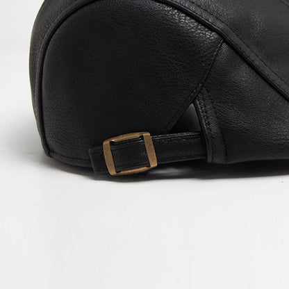 Kensington PU-Leder-Beret – Vintage England-Stil Flachkappe mit Schirm, dickes und warmes Design für Herbst und Winter