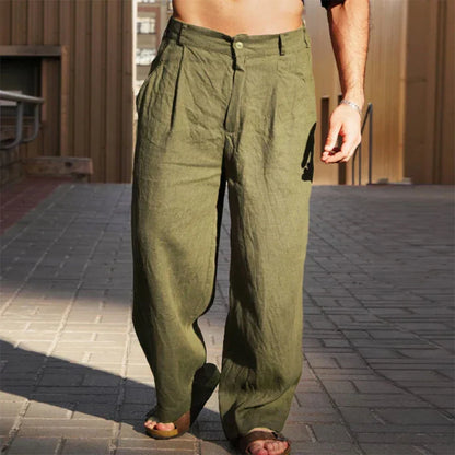 LEINEN-HOSE MIT WEITEM BEIN