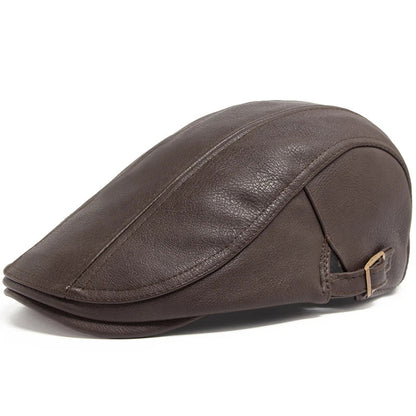 Kensington PU-Leder-Beret – Vintage England-Stil Flachkappe mit Schirm, dickes und warmes Design für Herbst und Winter