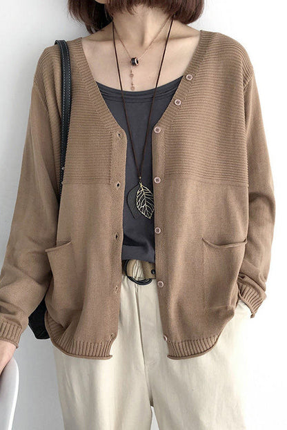 V-Ausschnitt Rippenstrick-Cardigan mit Kontrast - 5 Farben verfügbar