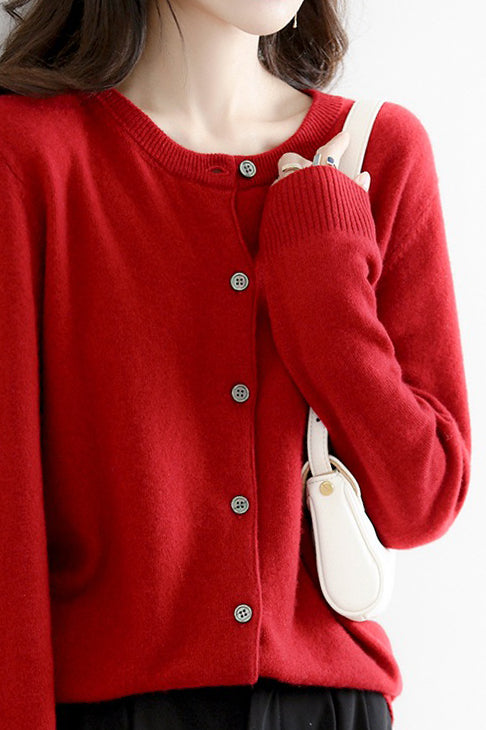 Rundhals-Wollstrick-Cardigan - 12 Farben verfügbar