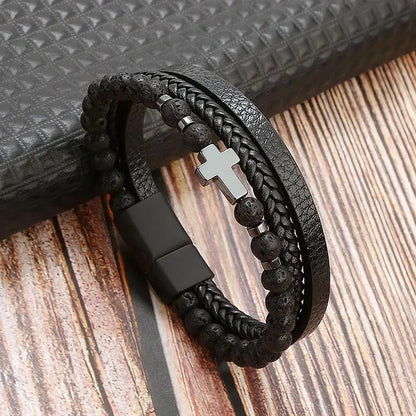 Gramado Klassisches Leder Geflochtenes Armband - Mehrlagiges Modeaccessoire für Männer
