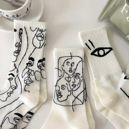 Starrende Gesichter - Abstrakte Linienkunst Socken