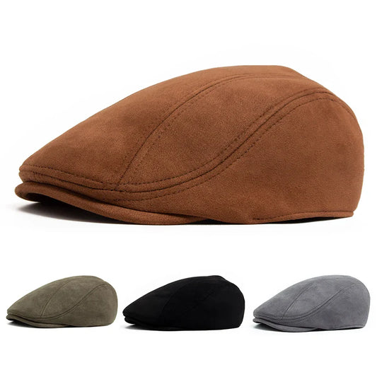 Windsor Wildleder-Beret – Vintage-Style Newsboy-Hut mit flachem Schirm, lässiges und warmes Design für Herbst und Winter