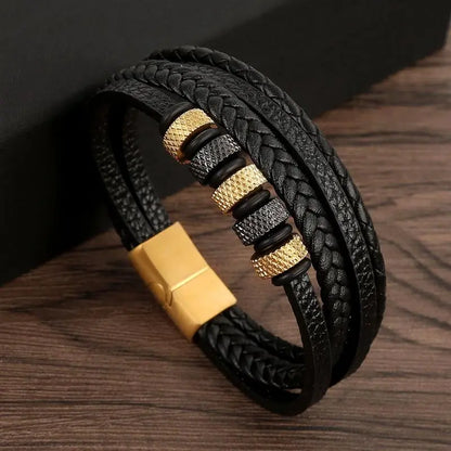 Gramado Klassisches Leder Geflochtenes Armband - Mehrlagiges Modeaccessoire für Männer