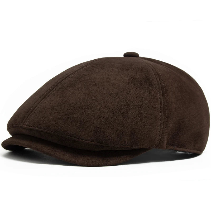 Camden PU-Leder Newsboy Cap – Vintage-Style Flat Cap mit Visier, lässiges Retro-Design für Frühling und Herbst