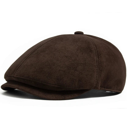 Camden PU-Leder Newsboy Cap – Vintage-Style Flat Cap mit Visier, lässiges Retro-Design für Frühling und Herbst