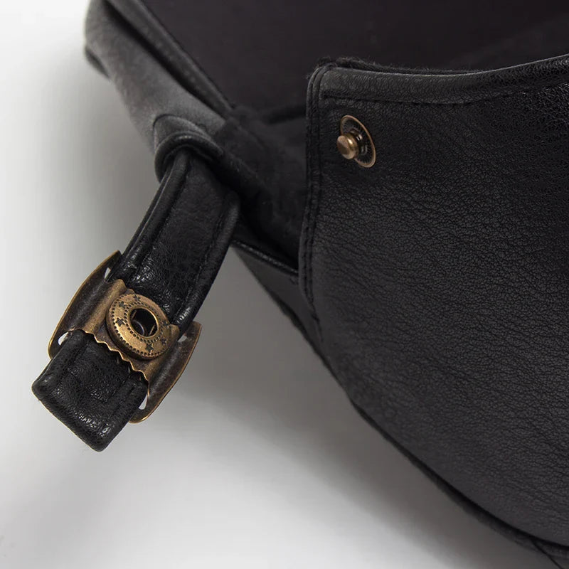 Kensington PU-Leder-Beret – Vintage England-Stil Flachkappe mit Schirm, dickes und warmes Design für Herbst und Winter