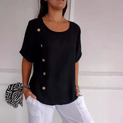 Elina™ – Elegante Bluse mit Knopfleiste und Drapierung