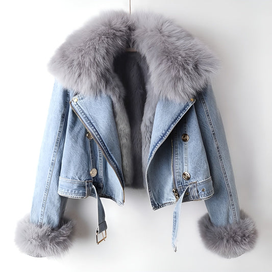 Moreau Fellkragen Denimjacke