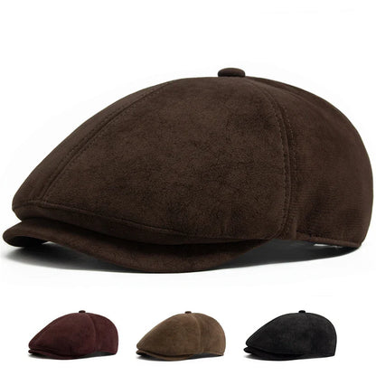 Camden PU-Leder Newsboy Cap – Vintage-Style Flat Cap mit Visier, lässiges Retro-Design für Frühling und Herbst