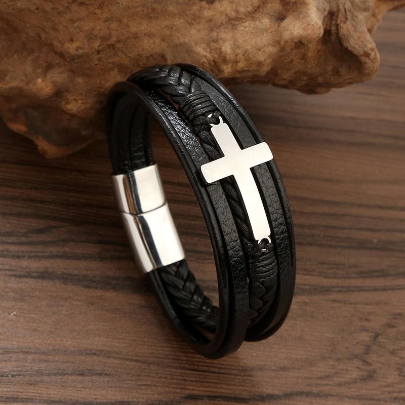 Faith SteelLink Lederarmband mit magnetischem Charm für Herren