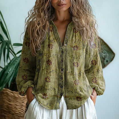 Valeria | Vintage-Bluse mit Blattdruck