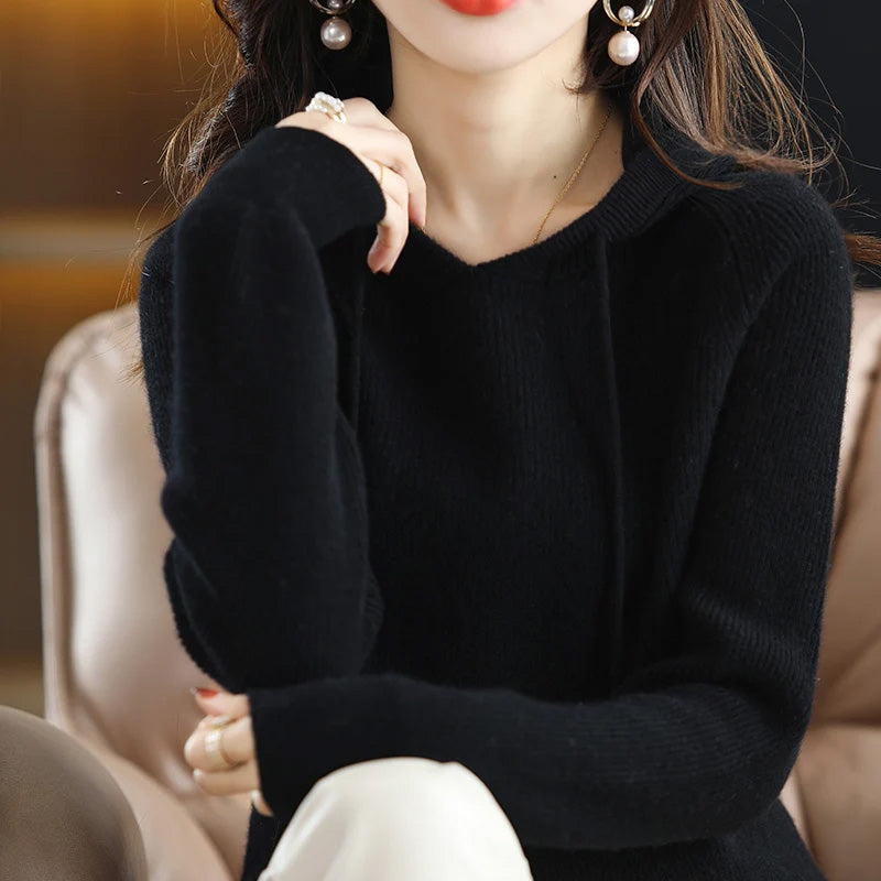 Damen Kapuzenpullover aus Kaschmir-Wollstrick