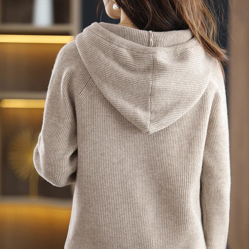 Damen Kapuzenpullover aus Kaschmir-Wollstrick