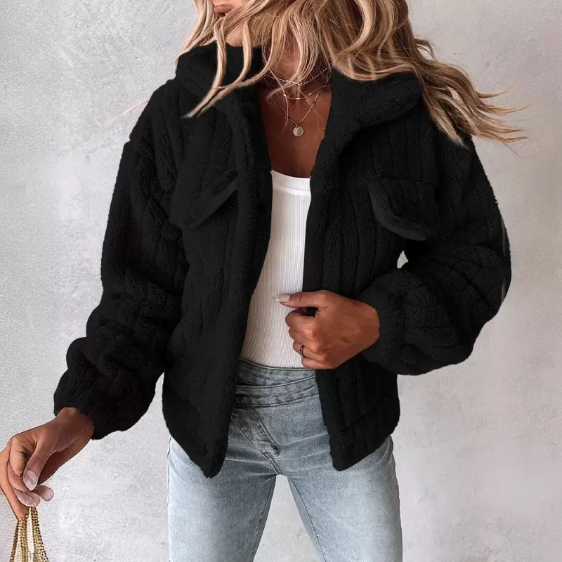 Gerippte Kunstpelz Truckerjacke