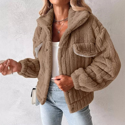 Gerippte Kunstpelz Truckerjacke