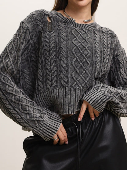 Liber Autumn Damen gewaschenes kurzes Kleidungsstück mit Bauchnabelloch, Batwing-Ärmeln, Pullover-Sweater