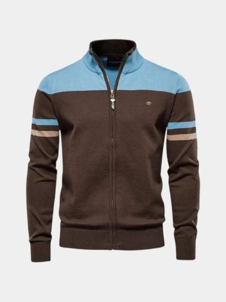 Cardigan-Strickjacke mit Reißverschluss und Stehkragen – Cross & Crown