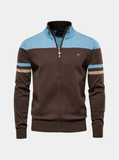 Cardigan-Strickjacke mit Reißverschluss und Stehkragen – Cross & Crown