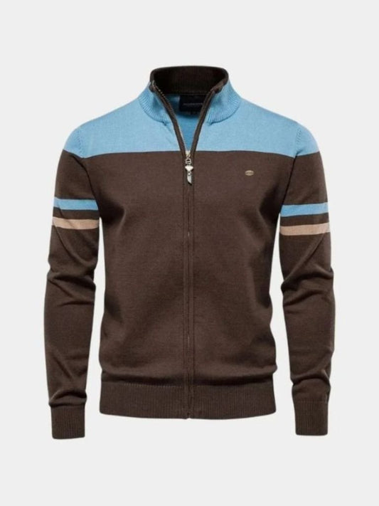 Cardigan-Strickjacke mit Reißverschluss und Stehkragen – Cross & Crown