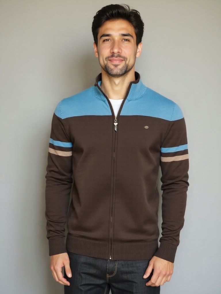 Cardigan-Strickjacke mit Reißverschluss und Stehkragen – Cross & Crown