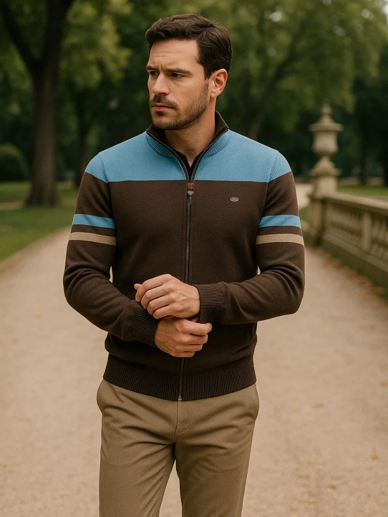 Cardigan-Strickjacke mit Reißverschluss und Stehkragen – Cross & Crown